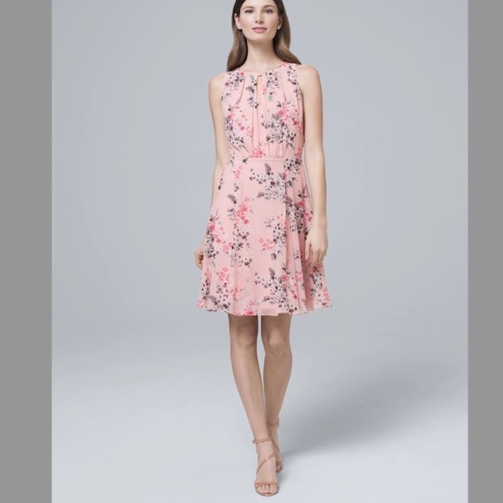 White House Black Market sleeveless pink floral midi dress Size 10